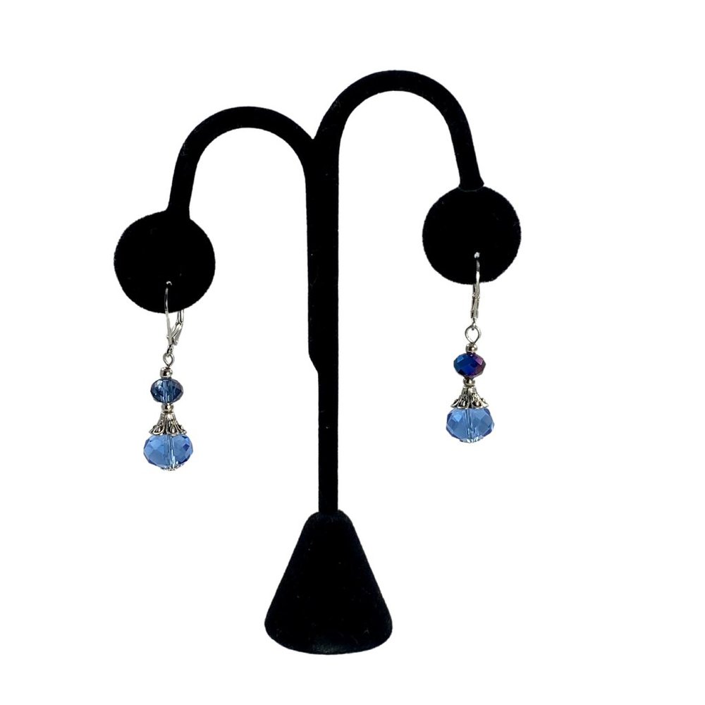 Handmade Blue Crystal Drop Earrings - Pierced Ears - Picture 3 of 4